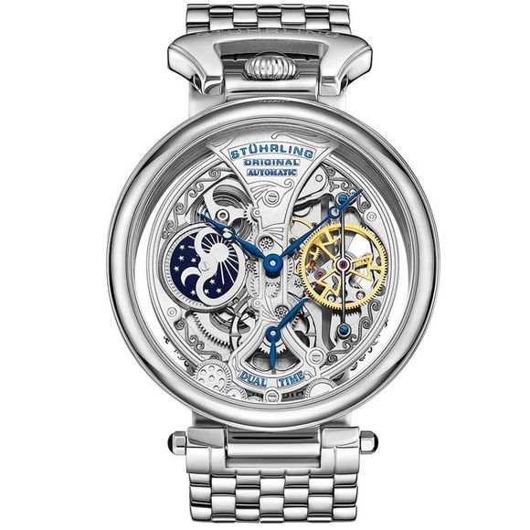 🔥NEW W/BOX & PAPERS Rare Stuhrling Men's Reserve Silver Dial Skeleton Watch - Picture 2 of 10
